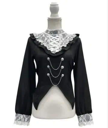 Dear my Love 레이스업 V 요크 프릴 블라우스 화이트 x 블랙