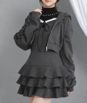 DearMyLoveRose 다크 그레이 프릴 스커트 셋업