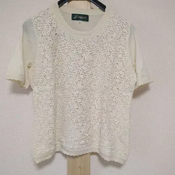 장밋빛 일상 아이보리 레이스 뜨개질 반팔 상의