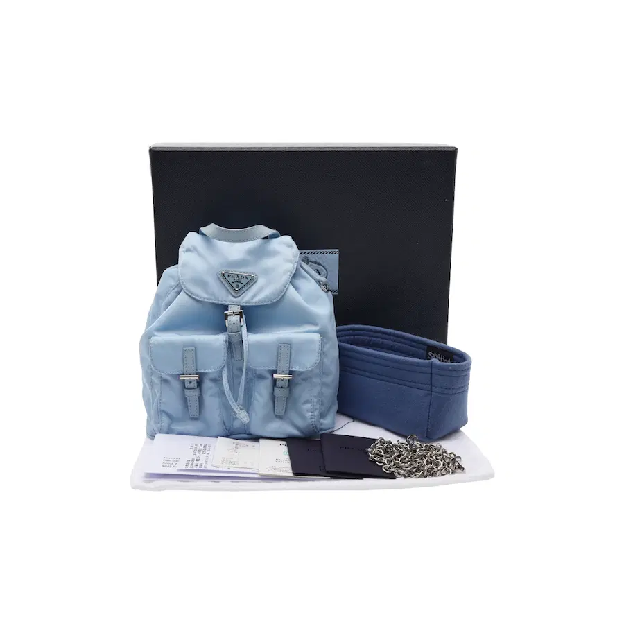 普拉达 Saffiano & Re-Nylon 迷你双肩包 天蓝色
