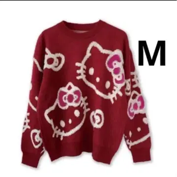 [새상품] 키티 올 패턴 사가라 자수 니트 빨간색 M 아베일