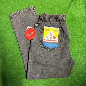 쿠크만 케미컬 워시 블랙 데님 셰프 팬츠 이지 팬츠 L