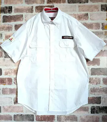 Ralliart 미쓰비시 모터스 반팔 셔츠 화이트 버튼 다운 XL 사이즈