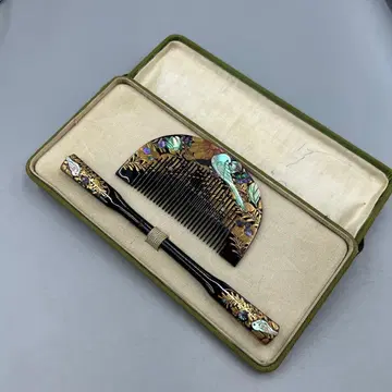 255 빈티지 칠기 꽃과 새 문양 빗 머리 장식 세트