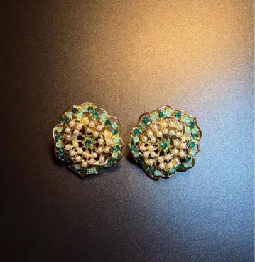 이탈리아 구매 펄 플라워 귀걸이 에메랄드 그린 새상품