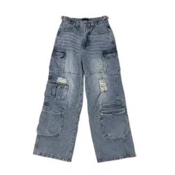 FIRSTFLOOR 블루 스트레이트 데님 팬츠 청바지 카고 팬츠