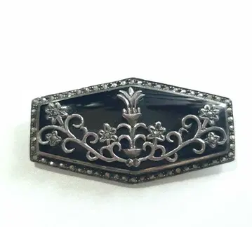 브로치 925 은 실버 블랙 마카사이트 앤티크 b115