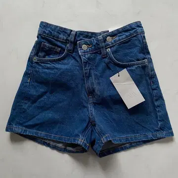 새상품 ZARA 34 하이 라이즈 크로스 웨이스트 데님 숏팬츠