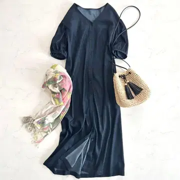 새상품급 23구 리오셀 데님 원피스 40 네이비 인디고 워셔블 봄/여름