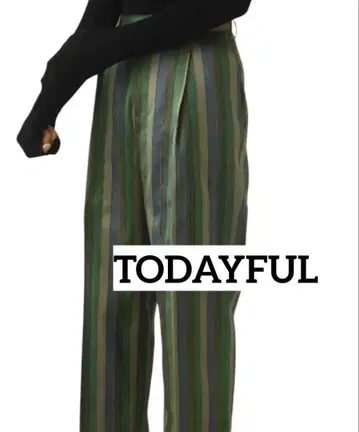 TODAYFUL 그린 계열 스트라이프 와이드 팬츠 161cm 기장감