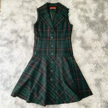 요크랜드 원피스 그린 체크 무늬 11호