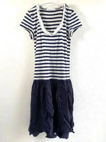 [ 레어 ] sacai luck 이소재 절개 보더 원피스 네이비 2