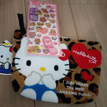 [미사용] 키티 레오파드 무늬 사라가 파우치 헤이세이 해피폰 씰 정품