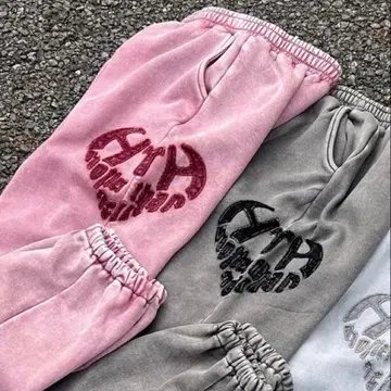 HTH 빈티지 스타일 하트 로고 스웻 팬츠
