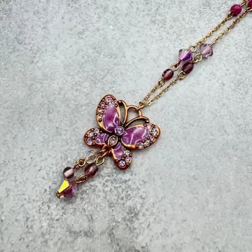 ANNA SUI 안나수이 나비 모티브 목걸이 큐빅 퍼플