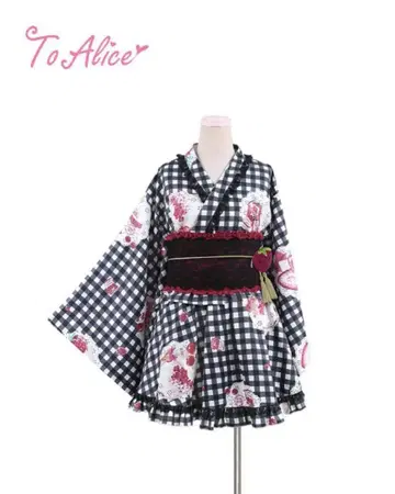 To Alice 유카타 오비 세트 체크 무늬