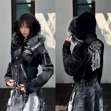 스티치 퍼 후드티 서브컬쳐 그런지 Y2K