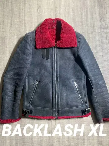 BACKLASH 무스탕 가죽 자켓 그레이 계열 빨간색