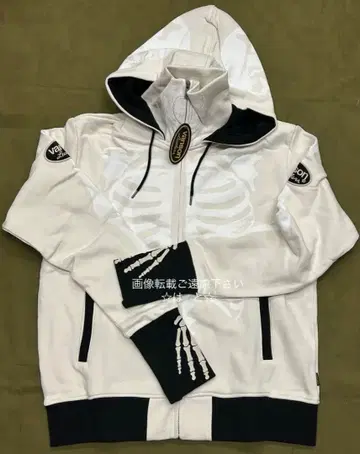 vanson 스컬본 스탠드 카라 지퍼 후드티 내추럴 XXL