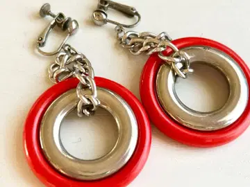 골동품 실버 반지 x 레드 체인 vintage 레트로 귀찌