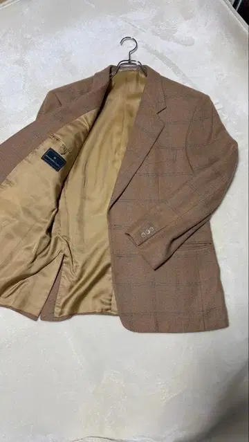 제냐 52 XL 자켓 퓨어 카멜 100% 브라운 격자 무늬 쌀쌀한 봄에