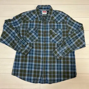 Wrangler 2XL 긴팔 플란넬 셔츠 청록색 체크 랭글러
