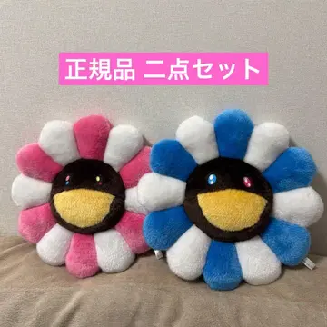 2개 세트 무라카미 다카시 플라워 쿠션 꽃 파랑 핑크 블루