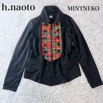 레어 h.naoto 민트 고양이 나폴레옹 자켓 체크 무늬