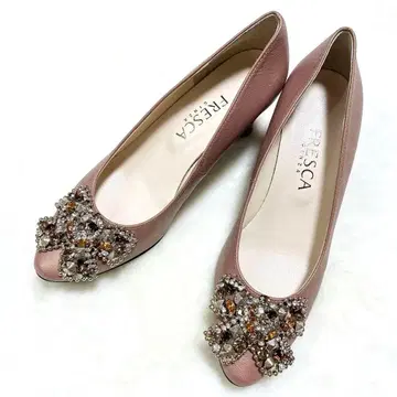 긴자 요시노야 FRESCA 컨디션 최상 로즈 샴페인 비쥬 리본 펌프스