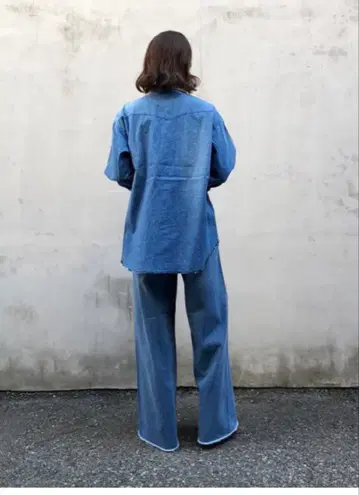 NOWOS 라이트 블루 와이드 레그 데님 M