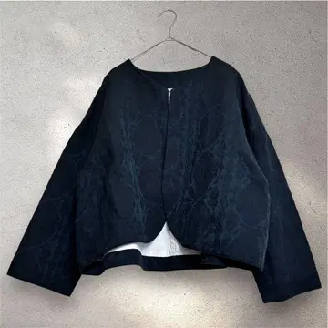 Gauze# 린넨코튼 자켓 자카드 직조 올 패턴 블랙 세레모니