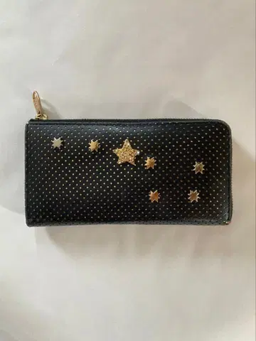 츠모리치사토 고양이 별 골드 블랙 장지갑 가죽