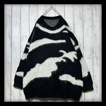 [ 샤기 니트 오버 사이즈 ] y2k 그런지 모노톤 락 화이트 블랙 L