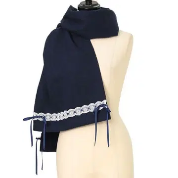 촛대 레이스 리본 머플러 네이비 x 화이트