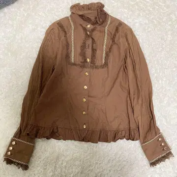 Angelic Pretty 스탠드 프릴 칼라 핀턱 블라우스 브라운