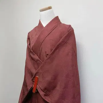 이로무지 부채 무늬지문 와인 레드 나비 문양 기모노 081t