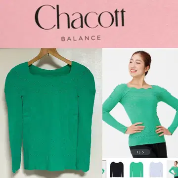 미사용 Chacott 노소잉 스캘럽 긴팔 니트 (에메랄드 그린)