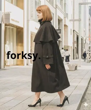 forksy. 멀티 웨이 울 터치 밀리터리 케이프 코트