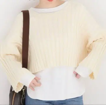 새상품급 프레임워크 와이드 리브 숏 풀오버 아이보리 워셔블