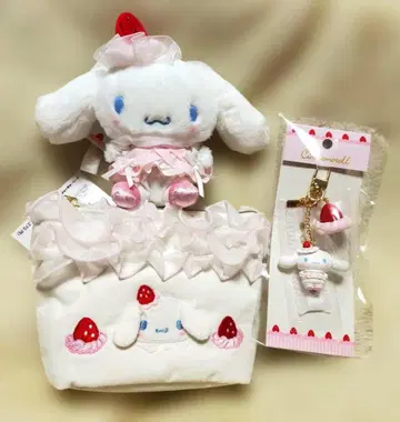 시나모롤 딸기 휘핑 케이크 백참 파우치 키링 3개