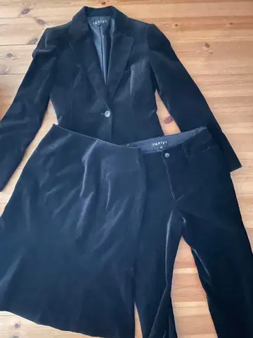 INDIVI 벨벳 셋업 수트 스커트 팬츠 블랙 7호