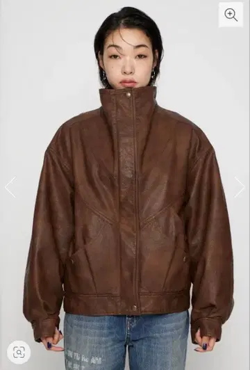 LAGUA GEM 스탠드 넥 퓨 레더 블루종