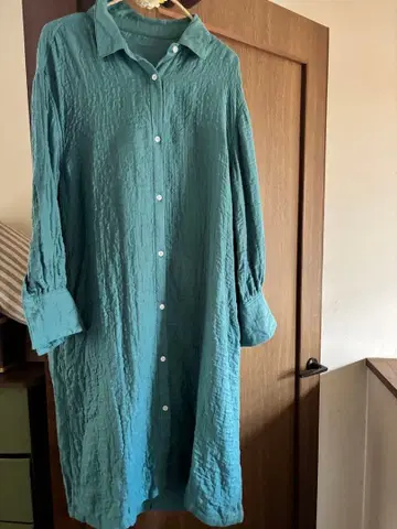 청록색 셔츠 원피스 물세탁만
