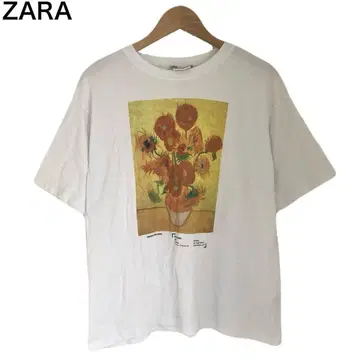 자라 고흐 해바라기 아트T셔츠 회화 여성용 반팔 화이트 M