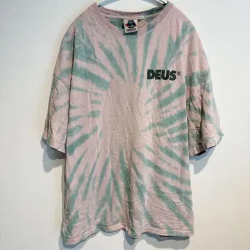 레어 DEUS [ M ] 타이다이 반팔 티셔츠 핑크 그린 캐주얼 화려한