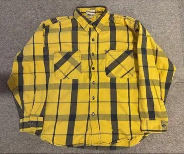레어 80s 90s 헤비 플란넬 셔츠 옐로우 컬러 블랙 XL BIGMAC