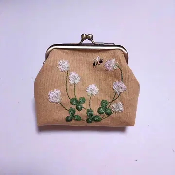 가마구치 파우치 손자수 흰토끼풀