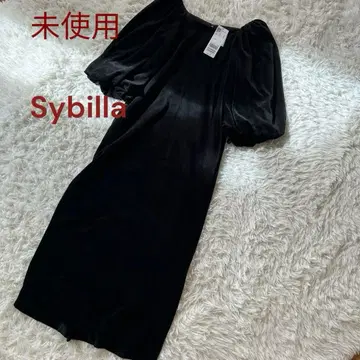 미사용 시빌라 벨로아 롱 원피스 볼륨 슬리브 블랙 벨벳