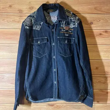 VANSON 등 자수 데님 셔츠 M 모터사이클