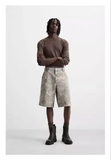 새상품 ZARA 배기핏 데님 조 추상 패턴 버뮤다